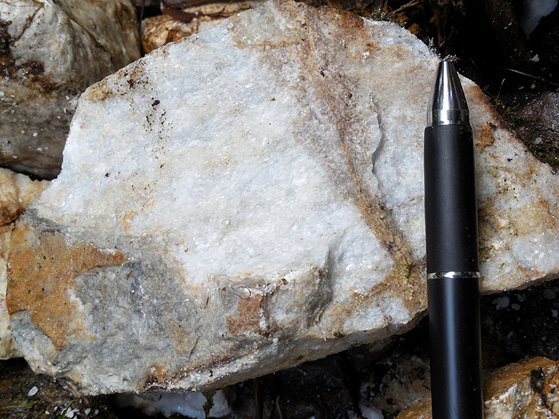 結晶質石灰岩(転石)の断面