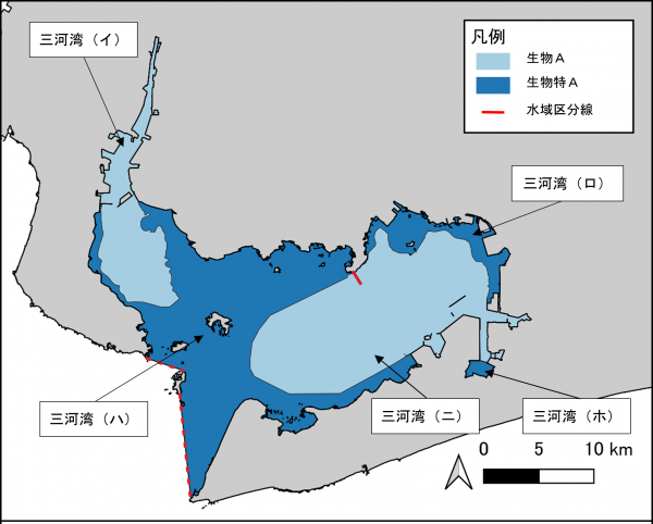 三河湾における水生生物の保全に係る水質環境基準の類型指定図