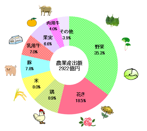農業産出額の品目別構成比（愛知県）