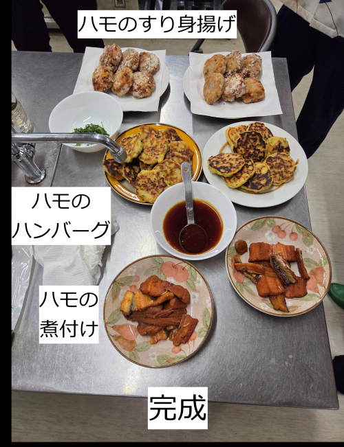 ハモのすり身揚げ、ハンバーグ、煮付け