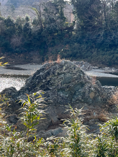 桜淵公園にある緑色片岩の笠岩