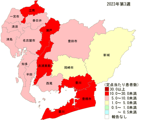 愛知県インフルエンザ報告数マップ2