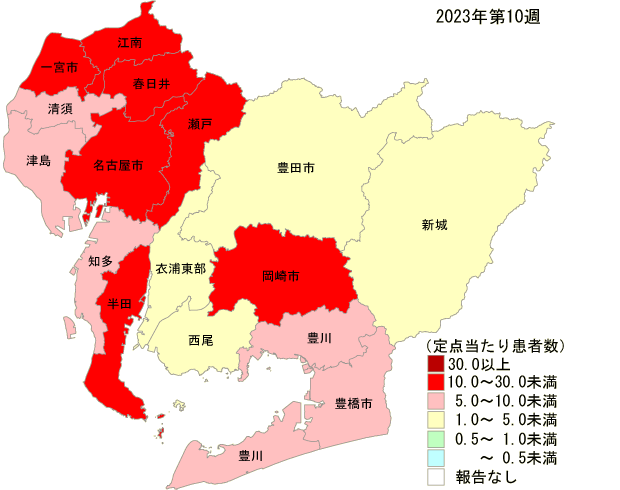 愛知県インフルエンザ報告数マップ1