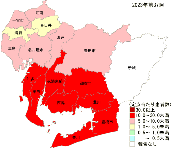 愛知県インフルエンザ報告数マップ1