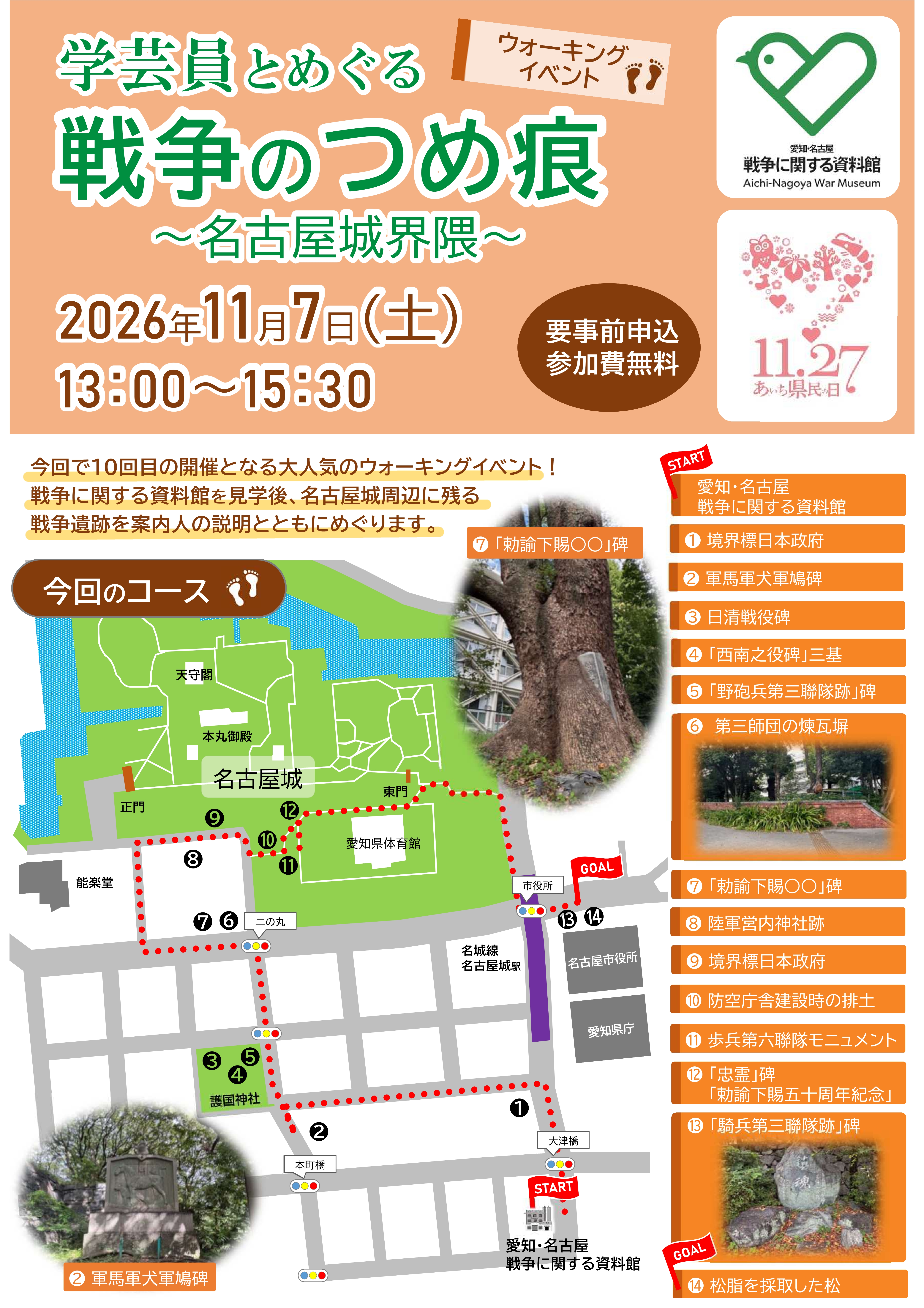ウォーキングイベント「学芸員とめぐる戦争のつめ痕～名古屋城界隈～」