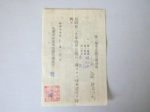 海軍志願兵適合証書