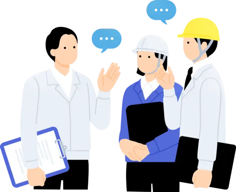 三人で話し合っているイラストの画像