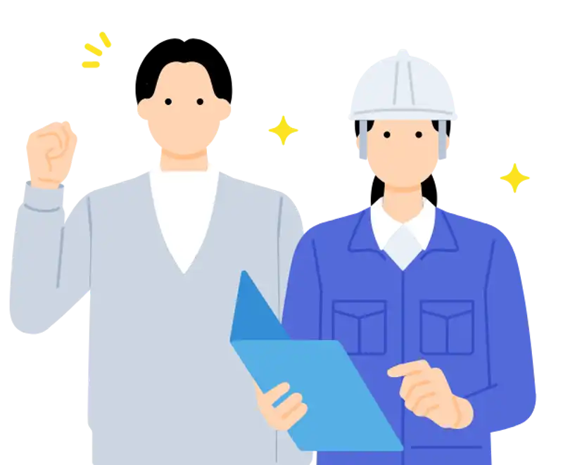 キラキラした二人の職員のイラスト