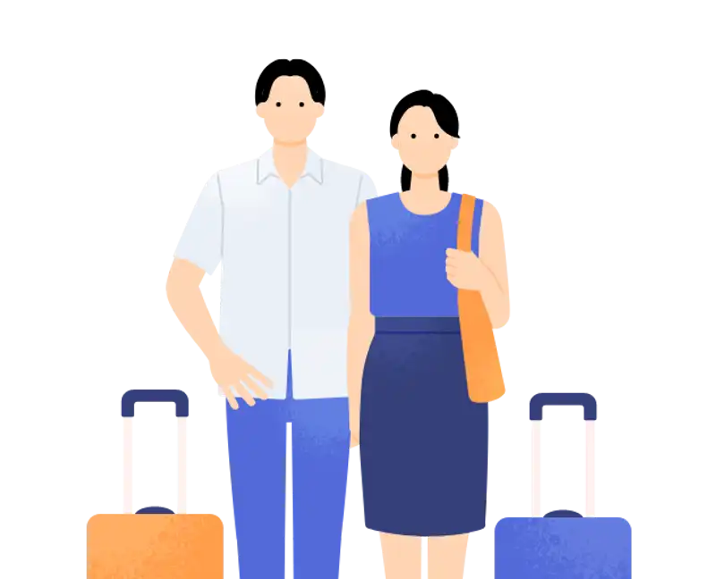 旅行鞄を持った二人のイラスト