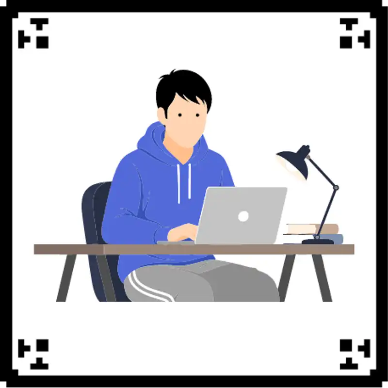 自宅でパソコンに向かう人のイラスト