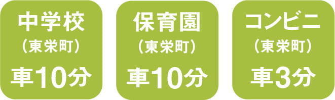 中学校車で10分、保育園車で10分、コンビニ車で3分 スマートフォン用