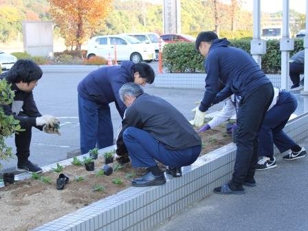 署員が花苗の植え付けを行っている様子