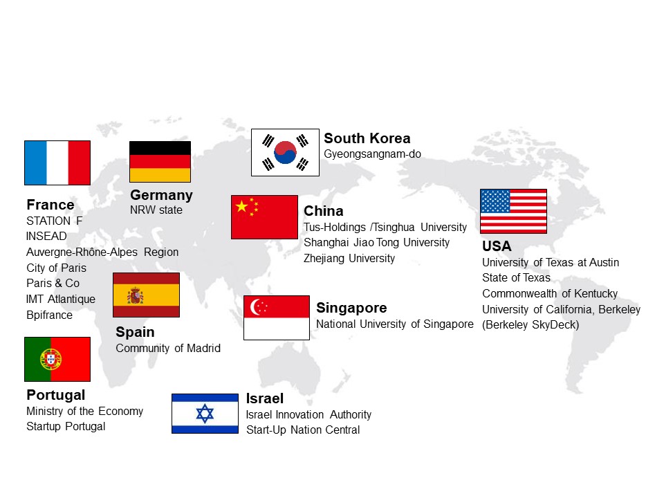 The Aichi Prefectural Government works or plans to work with 22 startup support institutions and universities in 9 countries.