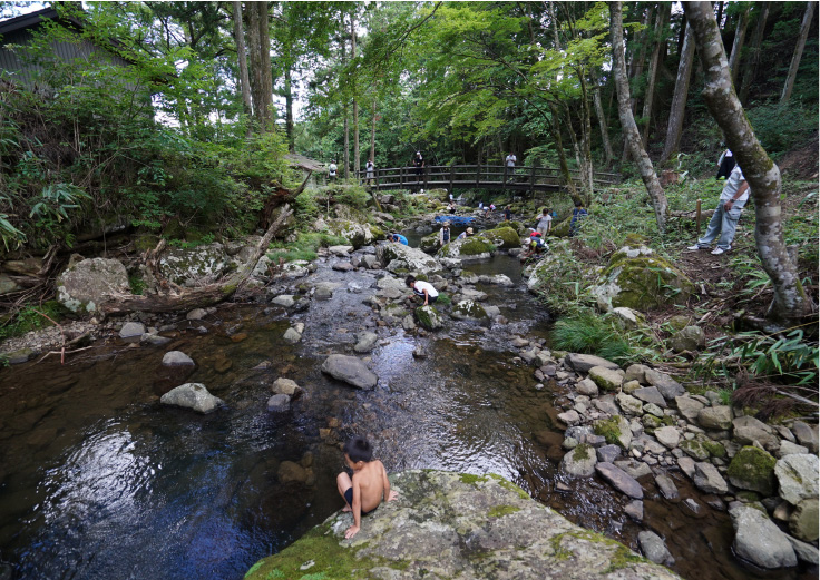川遊びをする人々