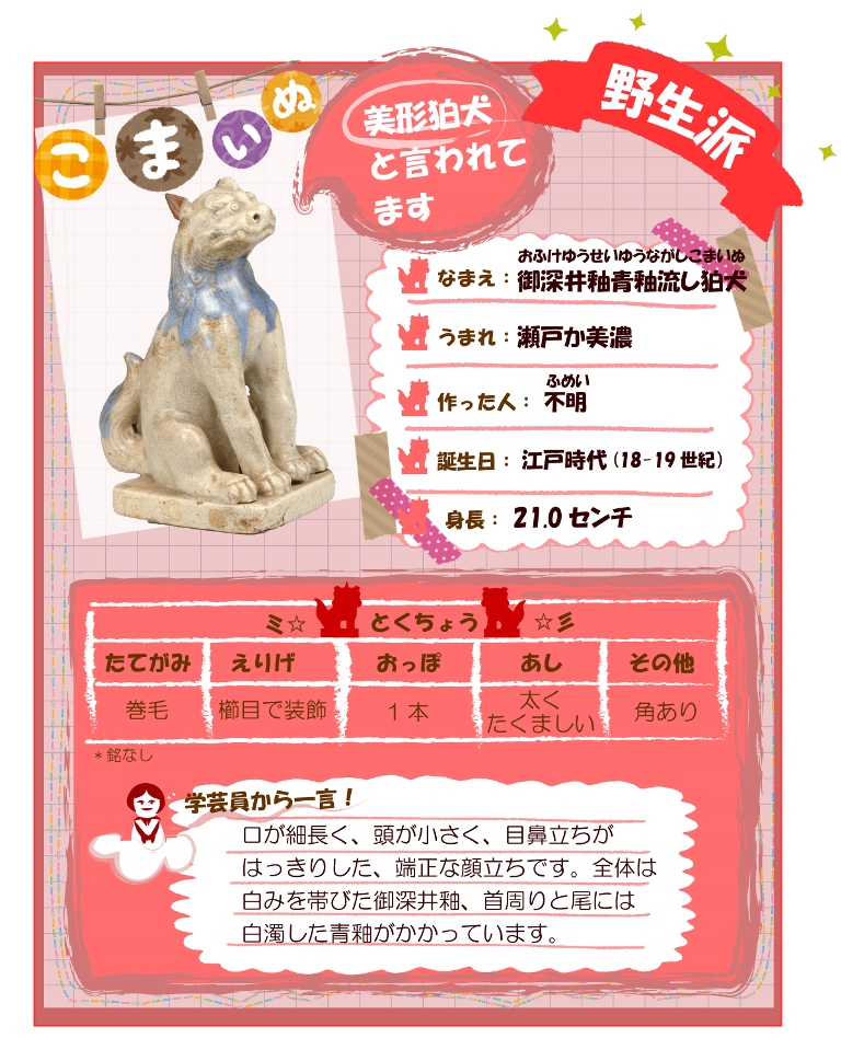 野生派:御深井釉青釉流し狛犬