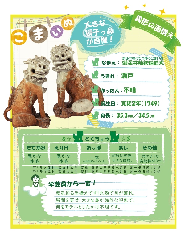 異形の面構え:御深井釉鉄釉狛犬