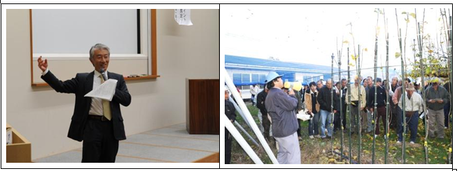 MRジョイント 柴田主任研究員 大苗育苗を紹介する山田専門員