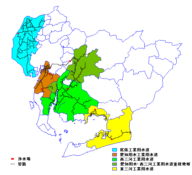 愛知県の工業用水給水区域