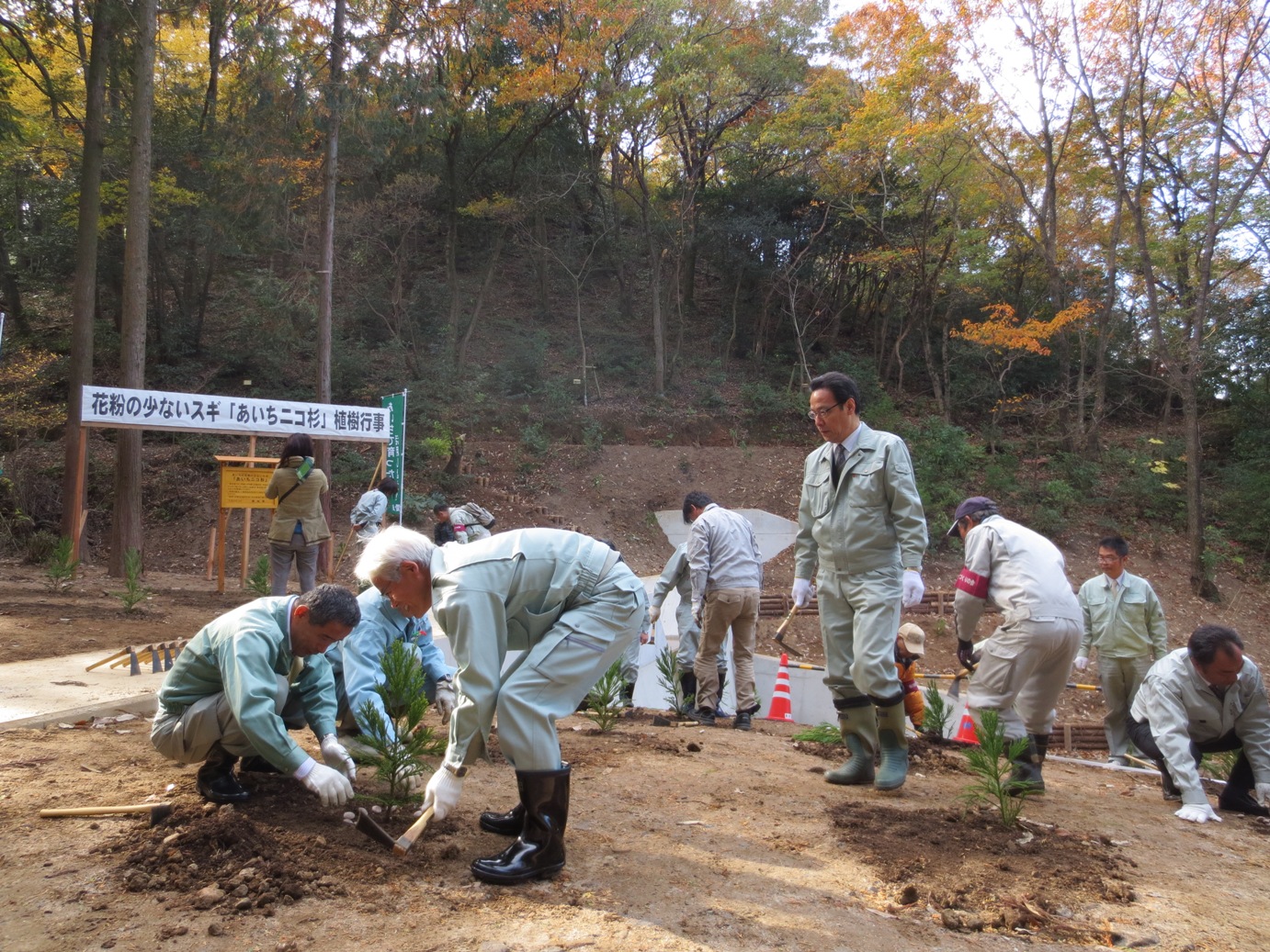 植樹を行う参加者たち
