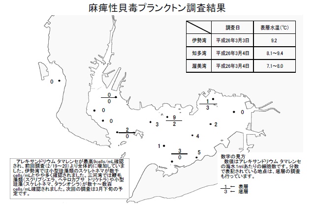 麻痺性貝毒原因プランクトン調査結果（平成26年3月4日）