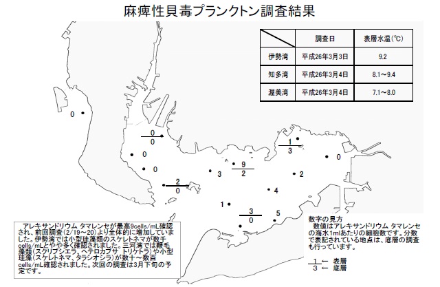 麻痺性貝毒原因プランクトン調査結果（平成26年3月4日）