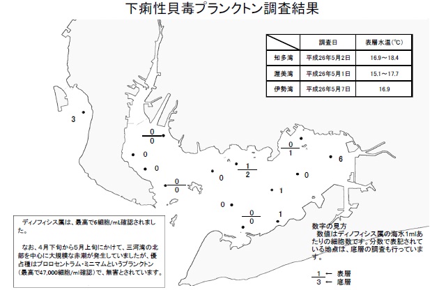 下痢性貝毒原因プランクトン調査結果（平成26年5月1～7日） 