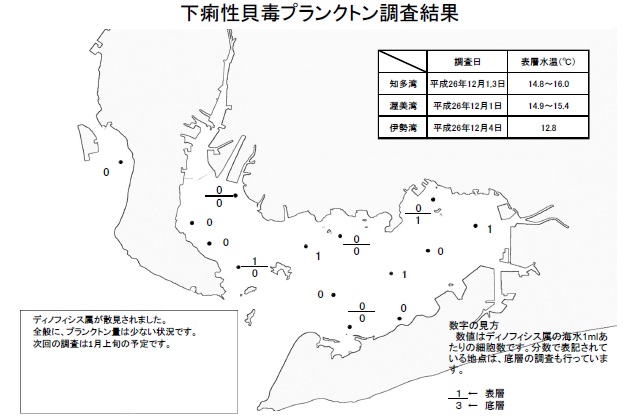 下痢性貝毒原因プランクトン調査結果（平成26年12月1～4日） 