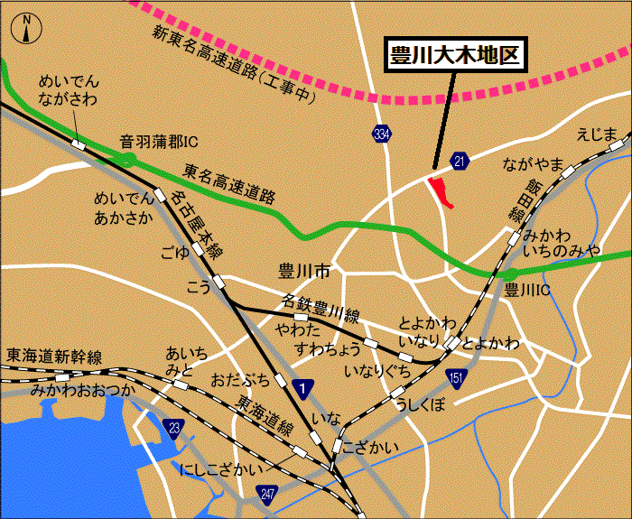 豊橋石巻西川位置図