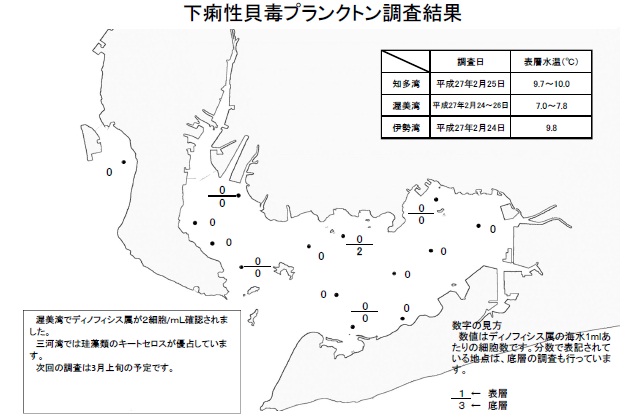 下痢性貝毒原因プランクトン調査結果（平成27年2月24～26日） 