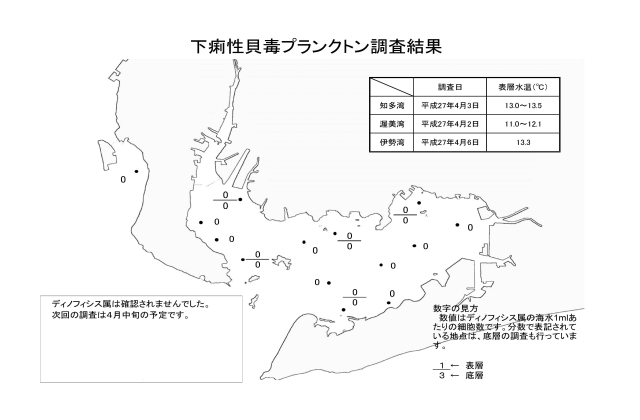 下痢性貝毒原因プランクトン調査結果（平成27年4月2～6日） 