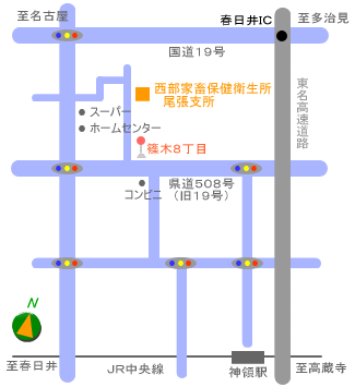 西部家畜保健衛生所尾張支所の位置図