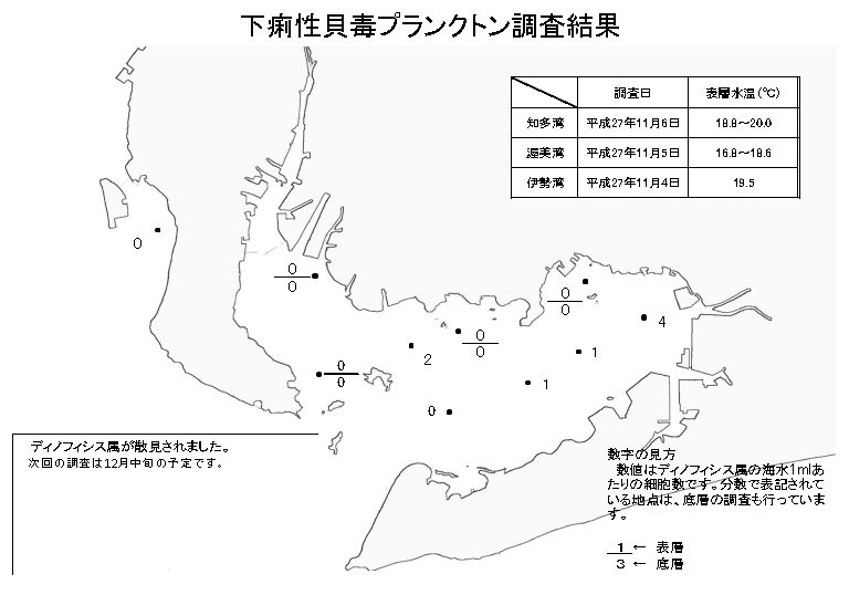 下痢性貝毒原因プランクトン調査結果（平成27年11月4～6日） 