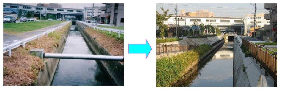中井筋地区整備前と整備後の水路