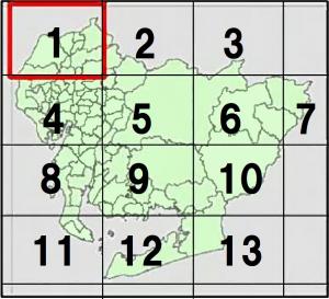 ポテンシャルマップを県内13分割した図