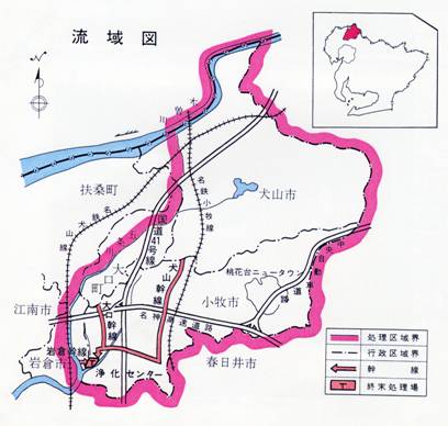 五条川左岸流域下水道の流域図