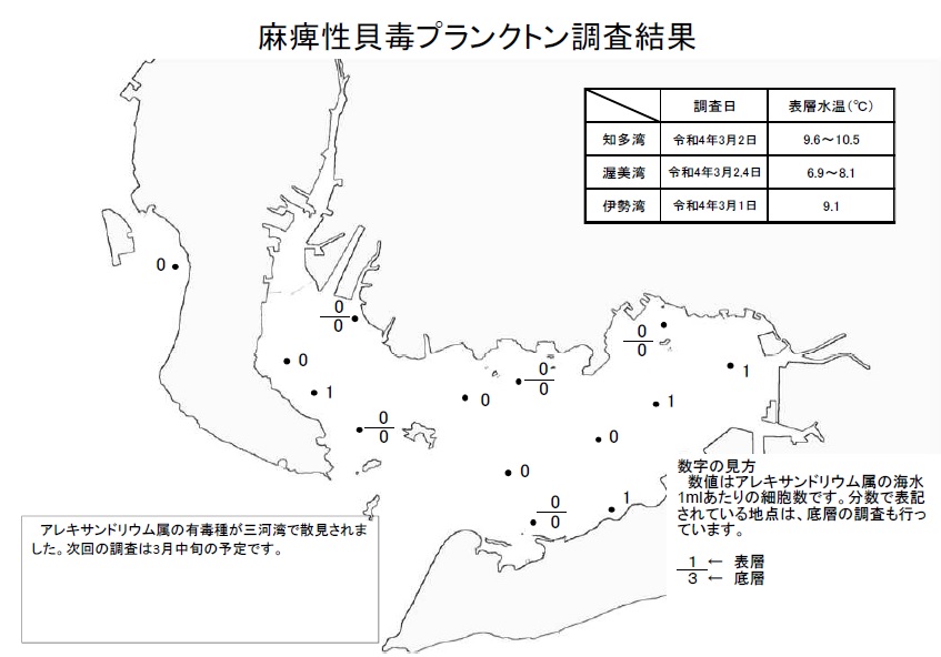 麻痺性貝毒プランクトン調査結果