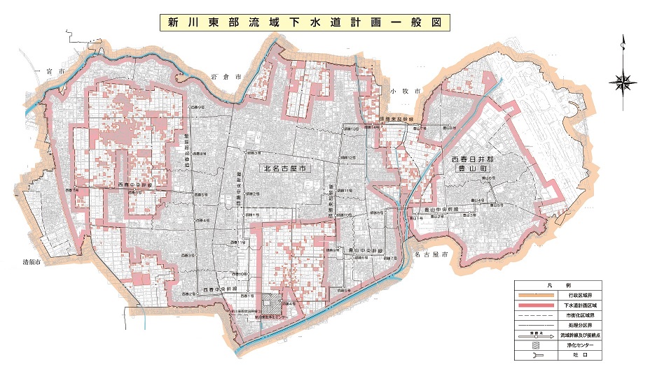 新川東部流域下水道の流域図