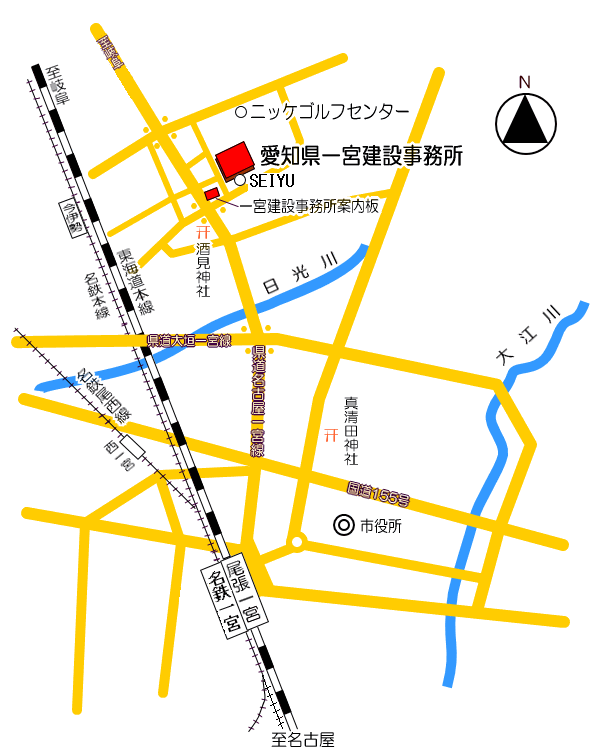 一宮建設事務所の周辺案内図です