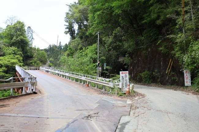トンネルを迂回するように作られた工事用道路