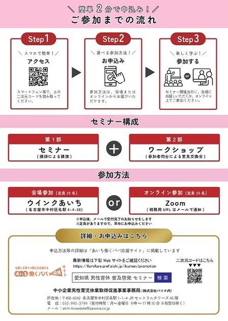 男性育休取得促進普及啓発セミナー　　チラシ（裏面）の画像