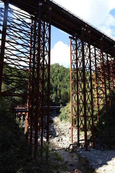 豊川に架かる大きな工事用道路の様子