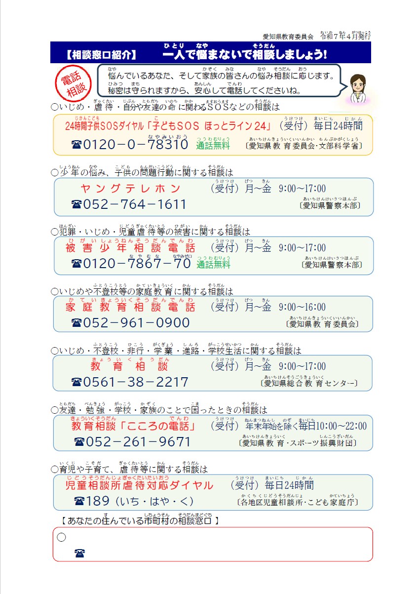 相談窓口（表面）