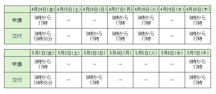 大型連休のご案内