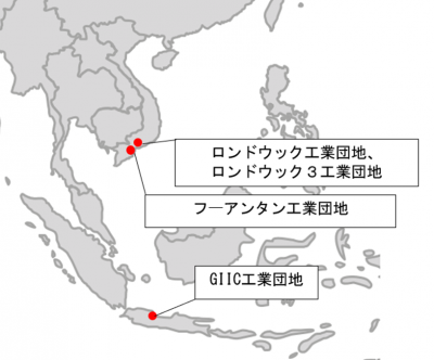 工業団地の位置関係を表す地図