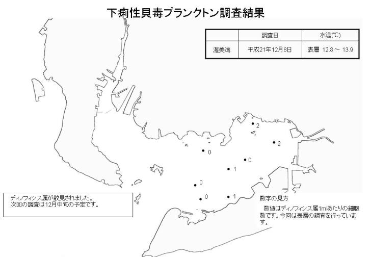 下痢性貝毒プランクトン調査結果（平成21年12月8日）