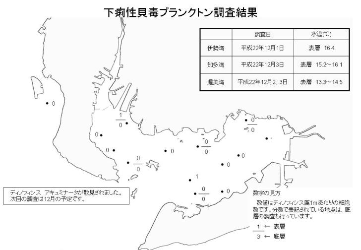 下痢性貝毒プランクトン調査結果（平成22年12月6日）