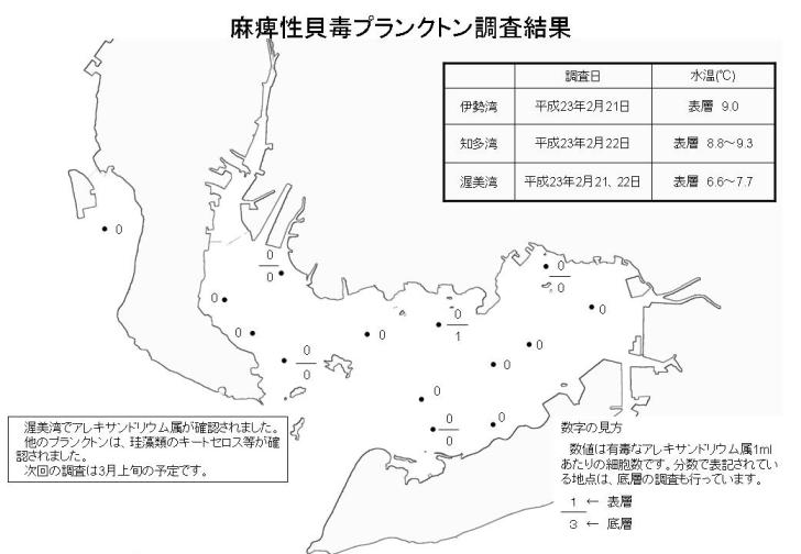 麻痺性貝毒プランクトン調査結果（平成23年2月23日）