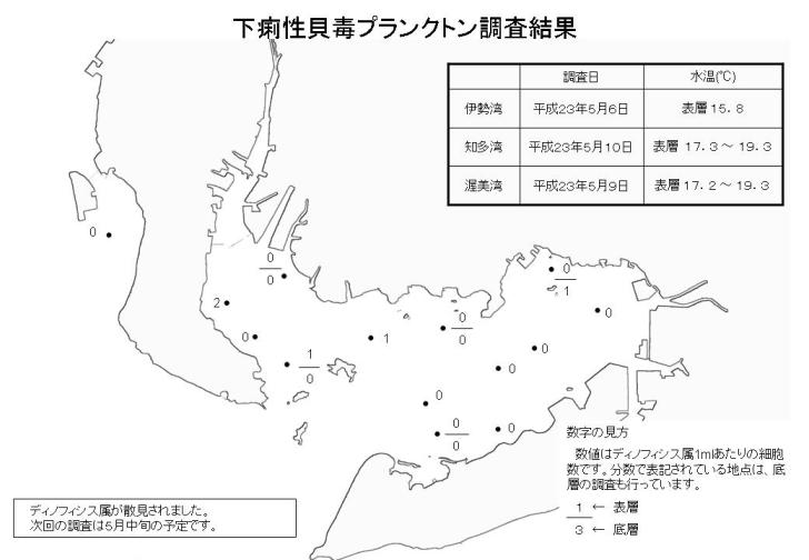 下痢性貝毒プランクトン調査結果（平成23年5月10日）