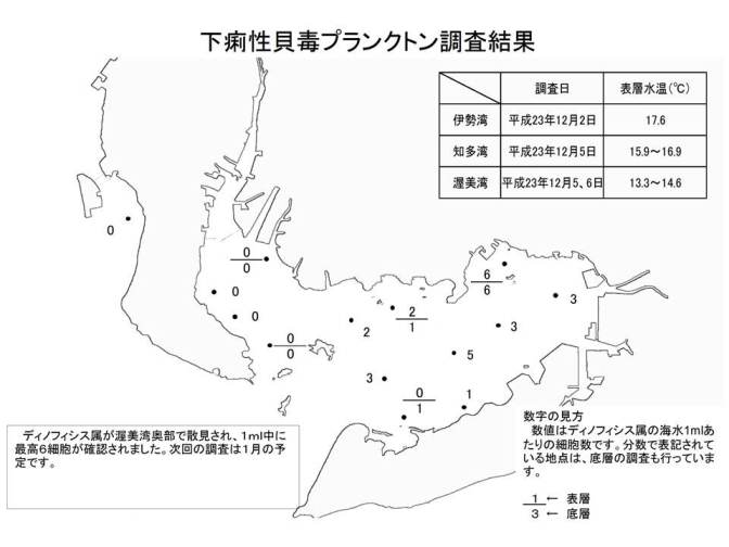 下痢性貝毒原因プランクトン調査結果（平成23年12月7日） 