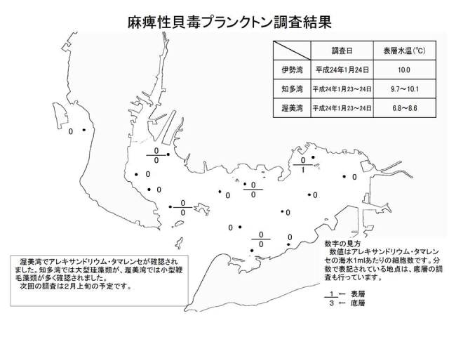 麻痺性貝毒原因プランクトン調査結果（平成24年1月25日） 